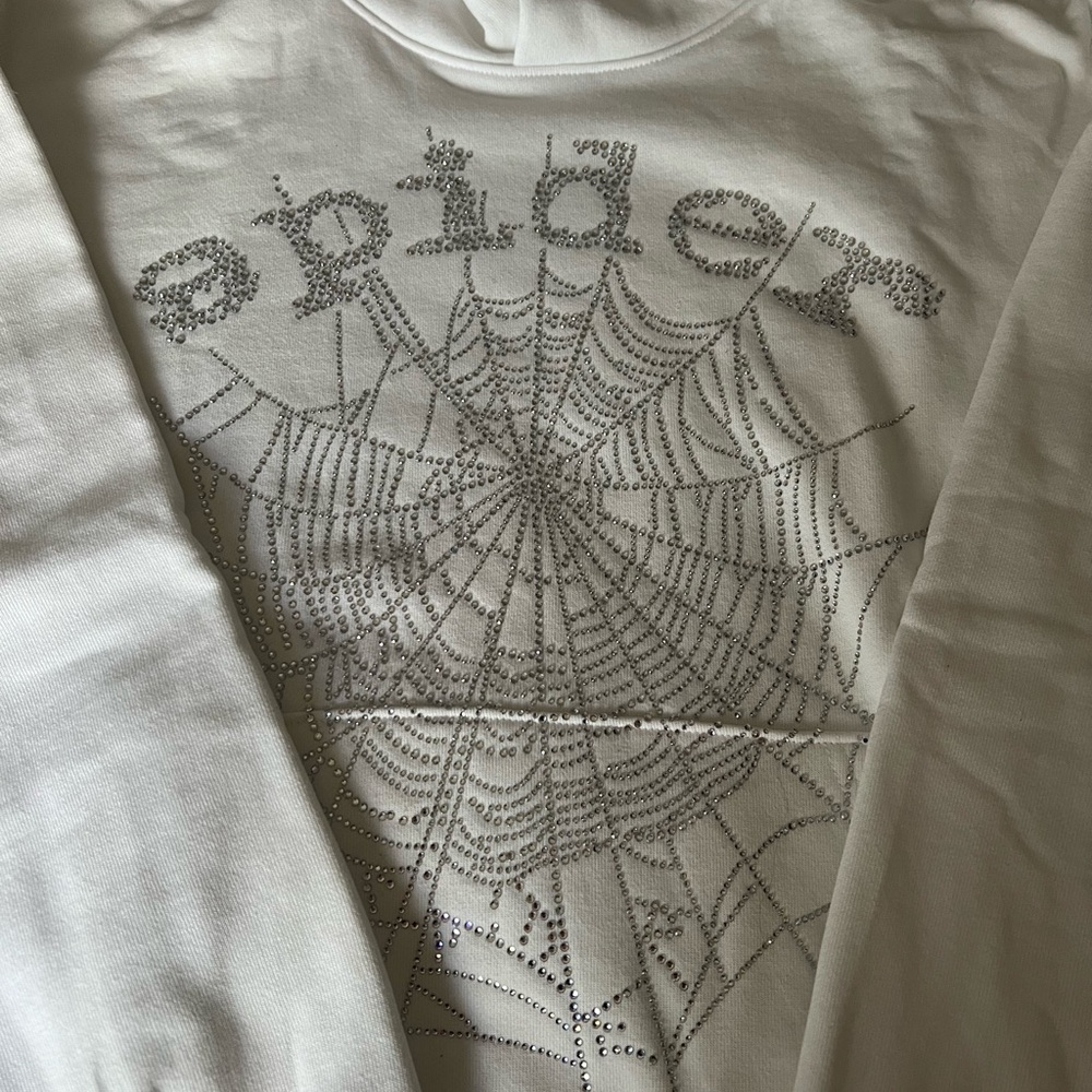Sp5der OG White Rhinestone Hoodie Medium — Brand New (not sealed)